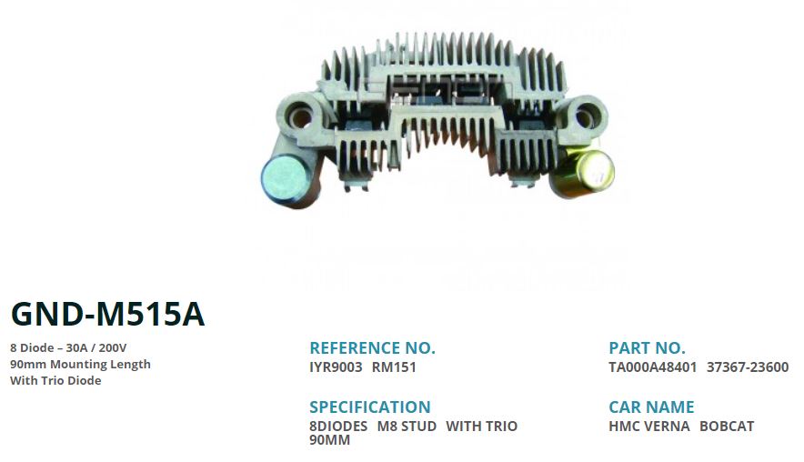 ALTERNATOR DIOT TABLASI HYUNDAI ACCENT 02-03 MODEL - ELENTRA / PEUGEOT 307 / CITROEN 90MM (8 DIOT)