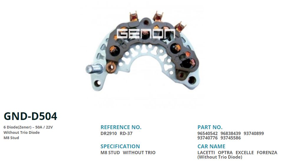 ALTERNATOR DIOT TABLASI CHEVROLET LACETTI (12V 85AMP ALT.) (GNR-D012 KONJ. AIT) (6 DIOT) M8