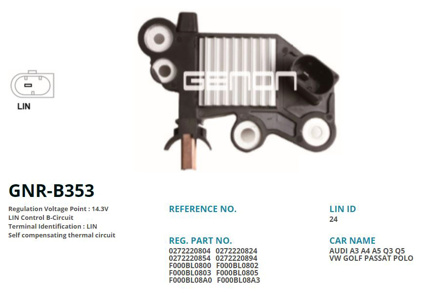 ALTERNATOR KONJEKTOR 12V AUDI A1 - A3 / SEAT IBIZA - LEON / SKODA FABIA - OCTAVIA - RAPID / VOLKSWAGEN GOLF - POLO - PASS