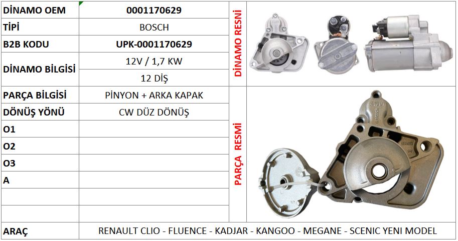 MARS PINYON KAPAGI (ORIJINAL) RENAULT CLIO - FLUENCE - KADJAR - KANGOO - MEGANE - SCENIC YENI MODEL