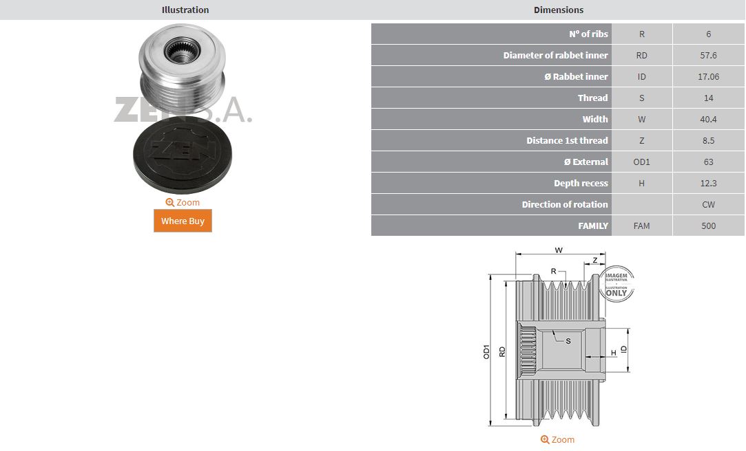 ALTERNATOR KASNAK CHRYSLER / DODGE / JAGUAR / JEEP / LAND ROVER / TOYOTA (6 KANAL)