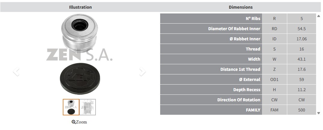 ALTERNATOR KASNAK RENAULT CLIO - KANGOO - MEGANE - TALIANT 1.5 DCI / DACIA DUSTER - LOGAN - SANDERO 1.5 DCI / NISSAN (