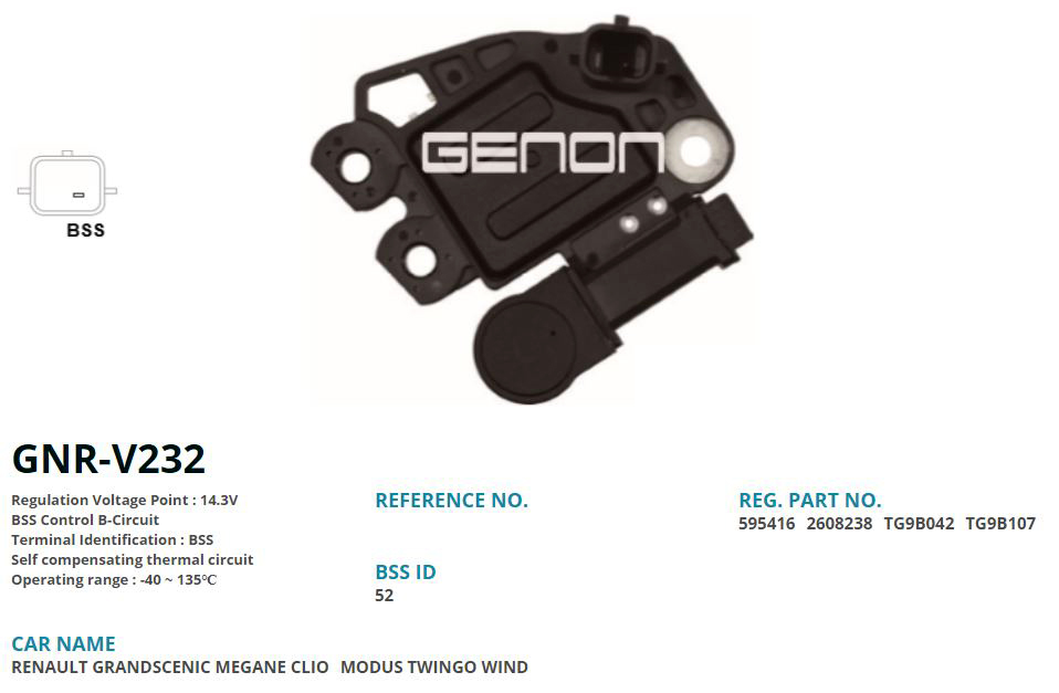 ALTERNATOR KONJEKTOR 12V RENAULT MEGANE - CLIO - TWINGO (BSS)