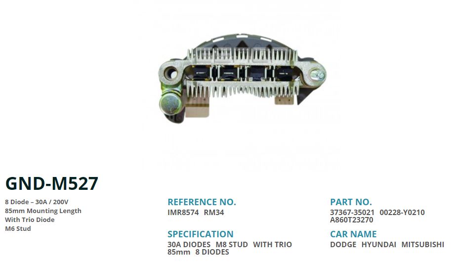 ALTERNATOR DIOT TABLASI HYUNDAI SONATA / DODGE 85MM (8 DIOT) M6