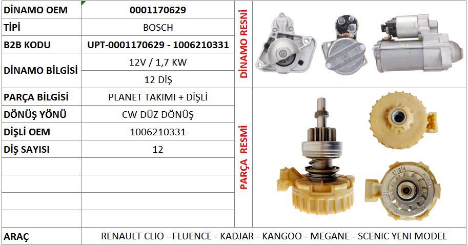 MARS PLANET TAKIMI (ORIJINAL) PLANET TAKIMI + MARS DISLISI / 12 DIS (CW) RENAULT CLIO - FLUENCE - KADJAR - KANGOO - MEG