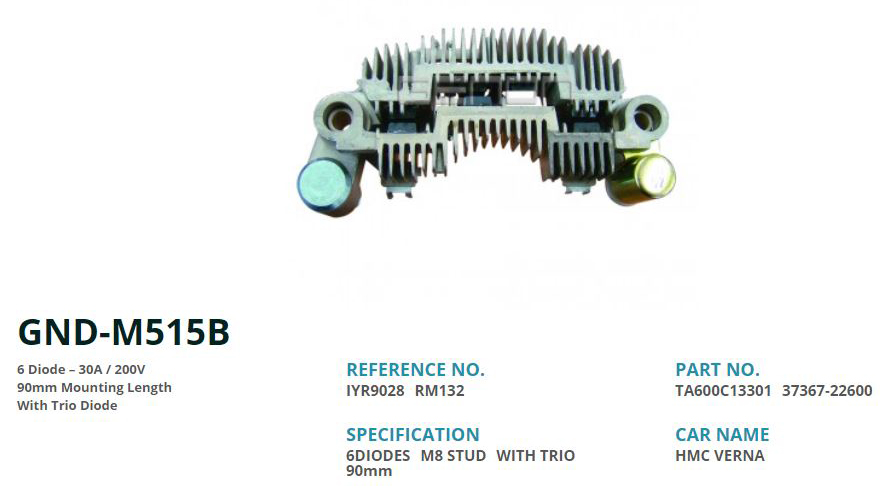 ALTERNATOR DIOT TABLASI HYUNDAI ACCENT 02-03 MODEL - ELENTRA / PEUGEOT 307 / CITROEN 90MM (6 DIOT)