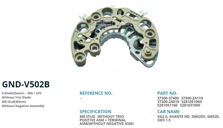 ALTERNATOR DIOT TABLASI VALEO KOREA SERI ALTERNATOR ICIN HYUNDAI ACCENT / ERA / GETZ / KIA CERATO / RIO 1.5 CRDI 30MM (6 DIO