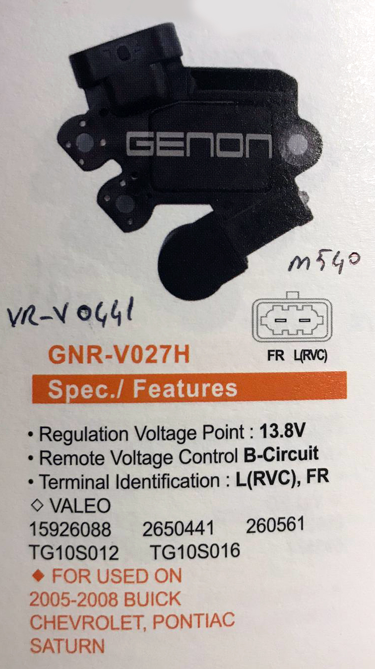 ALTERNATOR KONJEKTOR 12V BUICK CHEVROLET / PONTIAC 2005-2008 (L(RVC), FR)