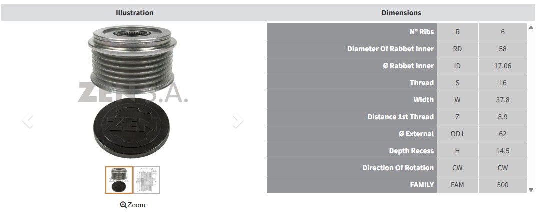 ALTERNATOR KASNAK HYUNDAI ACCENT - ELENTRA 1.6 - I20 1.0 - I30 1.4 - 1.6 - TUSCON 1.6 - 2.0 / KIA CEED 1.0 - 1.4 - CE