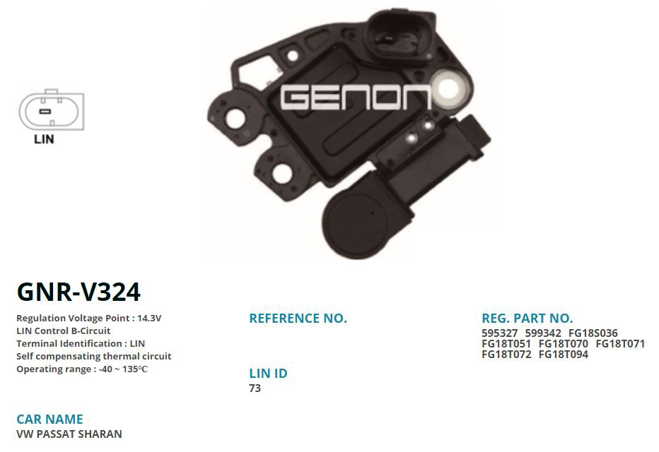 ALTERNATOR KONJEKTOR 12V VOLKSWAGEN PASSAT - TOUAREG / SEAT ALHAMBRA / SKODA SUPERB (LIN)