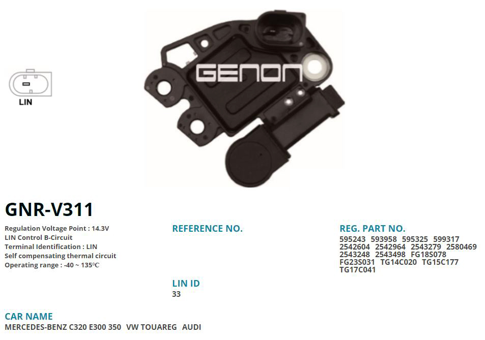 ALTERNATOR KONJEKTOR 12V MERCEDES BENZ C320 - E300 - SPRINTER - VITO/ VOLKSWAGEN TOUAREG / AUDI (LIN)