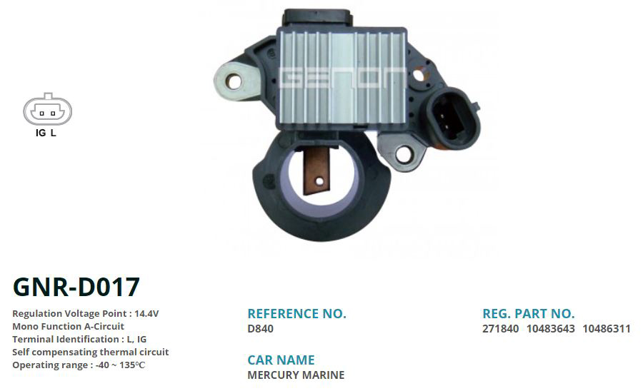 ALTERNATOR KONJEKTOR 12V MERCURY MARINE (L, IG)