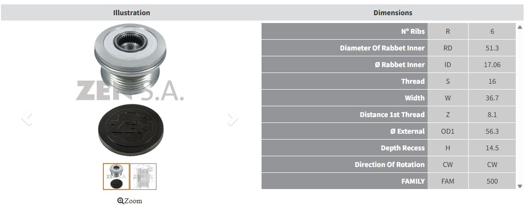 ALTERNATOR KASNAK FORD C MAX - KUGA - MONDEO - FOCUS 1.6 ECOBOOST / VOLVO S60 - S80 - V40 - V60 1.6 (6 KANAL)