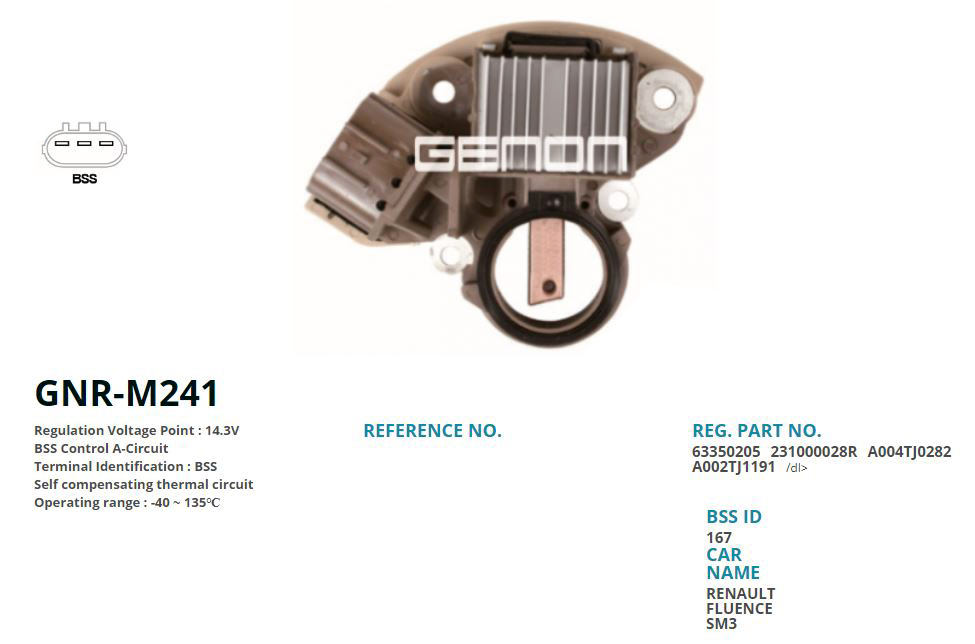 ALTERNATOR KONJEKTOR 12V RENAULT FLUENCE (BSS)