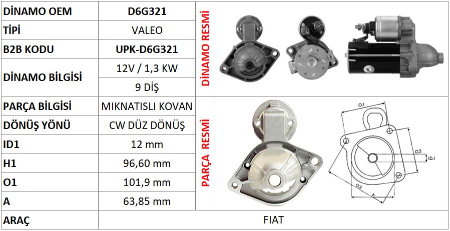 MARS PINYON KAPAGI (ORIJINAL) FIAT 1.3 MULTIJET / LANCIA 1.3 CDTI / OPEL 1.3 CDTI (D6G321 - UMM-3220 - ASR-S1001)