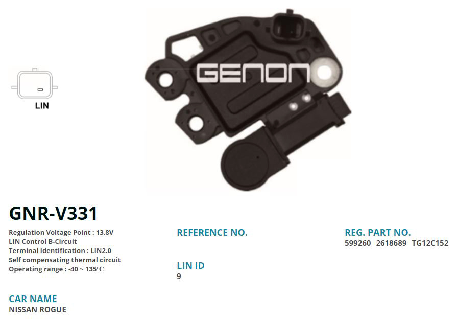 ALTERNATOR KONJEKTOR 12V RENAULT CLIO - MEGANE - KADJAR - SCENIC / NISSAN QASHQAI /DACIA DOKKER - DUSTER - LODGY (LIN 2.0