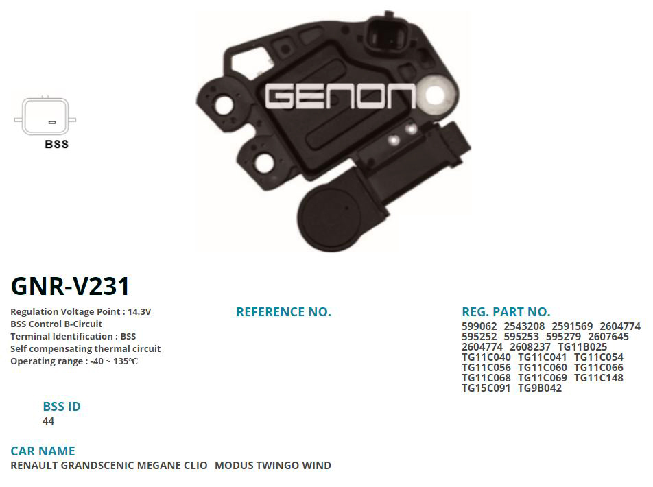 ALTERNATOR KONJEKTOR 12V RENAULT SCENIC - MEGANE - CLIO - KANGOO - TWINGO (BSS)