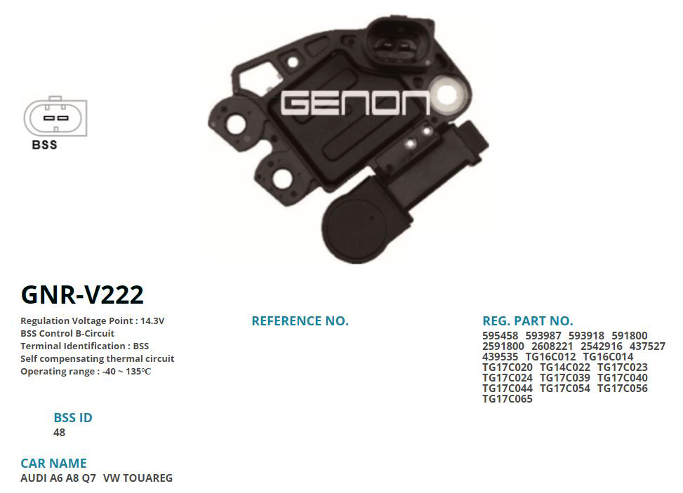 ALTERNATOR KONJEKTOR 12V AUDI A6 2.0 TDI - A8 - Q7 3.0 TDI / PORSCHE / VOLKSWAGEN TOUAREG 3.0 TDI (BSS)