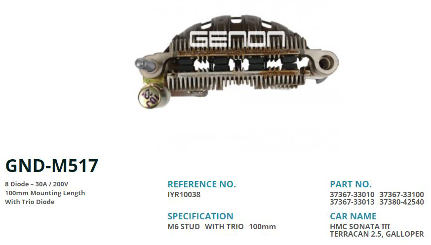 ALTERNATOR DIOT TABLASI HYUNDAI SONATA III 100MM (8 DIOT)