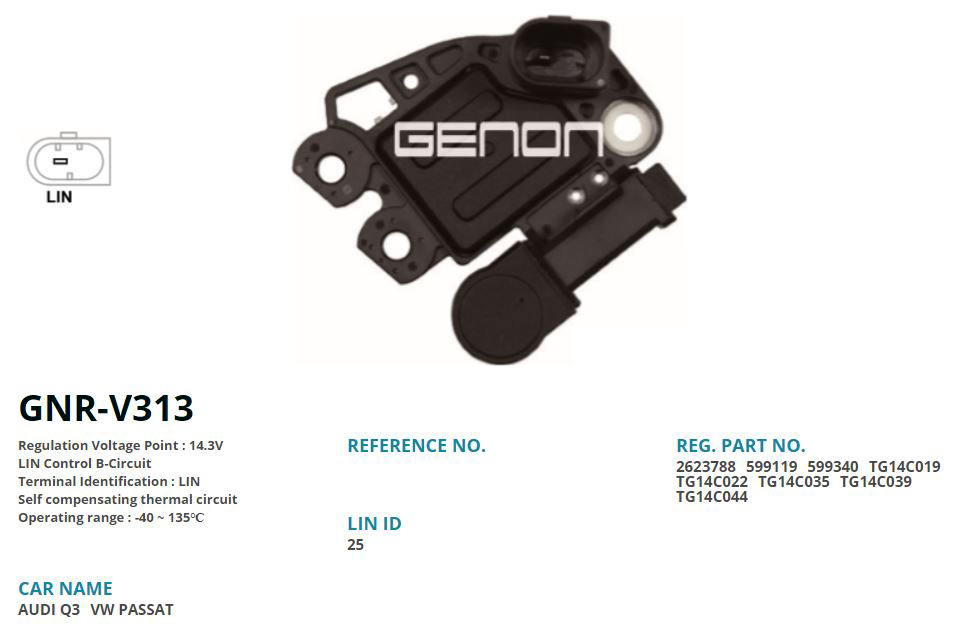 ALTERNATOR KONJEKTOR 12V AUDI A4 - A5 - Q3 - Q5 / SEAT LEON / SKODA OCTAVIA / VOLKSWAGEN PASSAT (LIN)