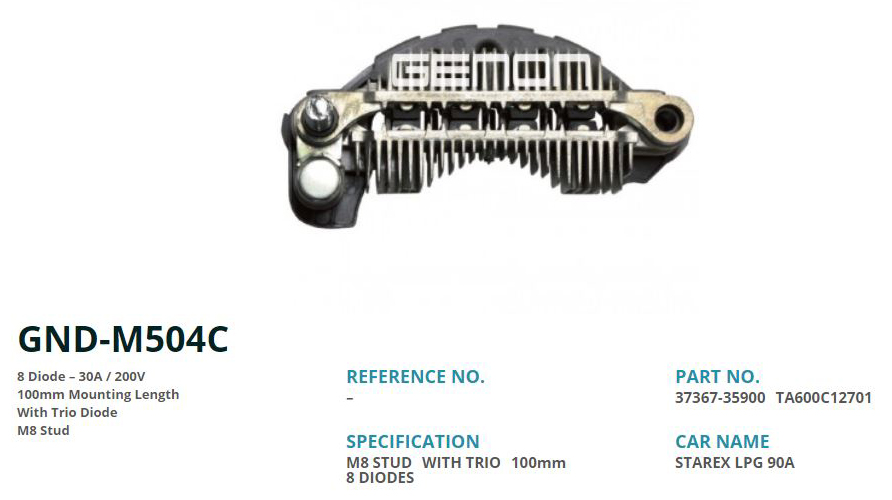 ALTERNATOR DIOT TABLASI 90 AMP HYUNDAI STAREX 100MM (8 DIOT) M8