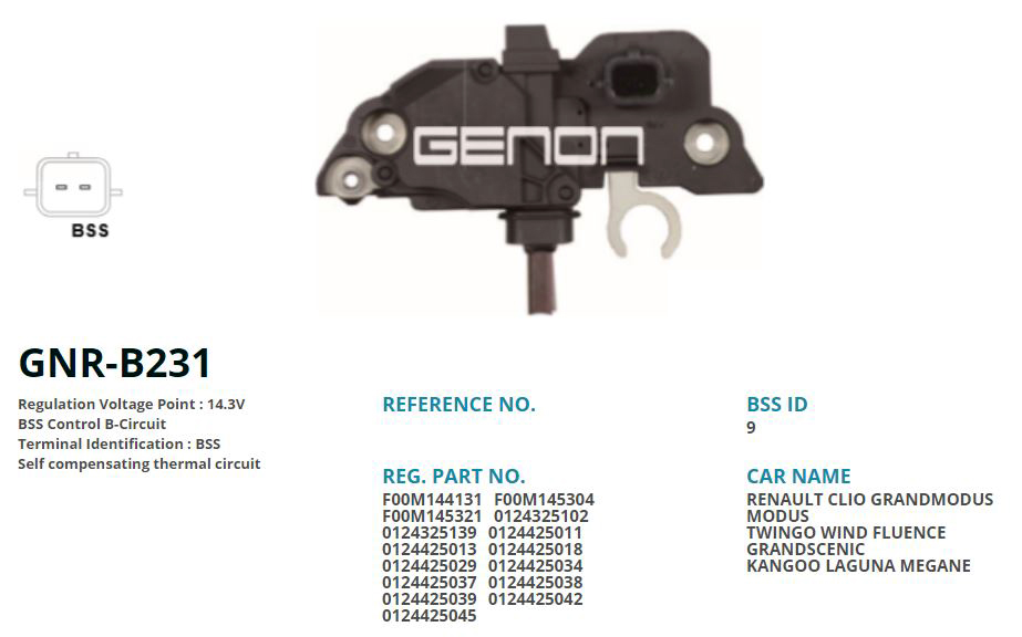 ALTERNATOR KONJEKTOR 12V RENAULT CLIO - MODUS - SCENIC - MEGANE - FLUENCE - LAGUNA - KANGOO - TWINGO (BSS)