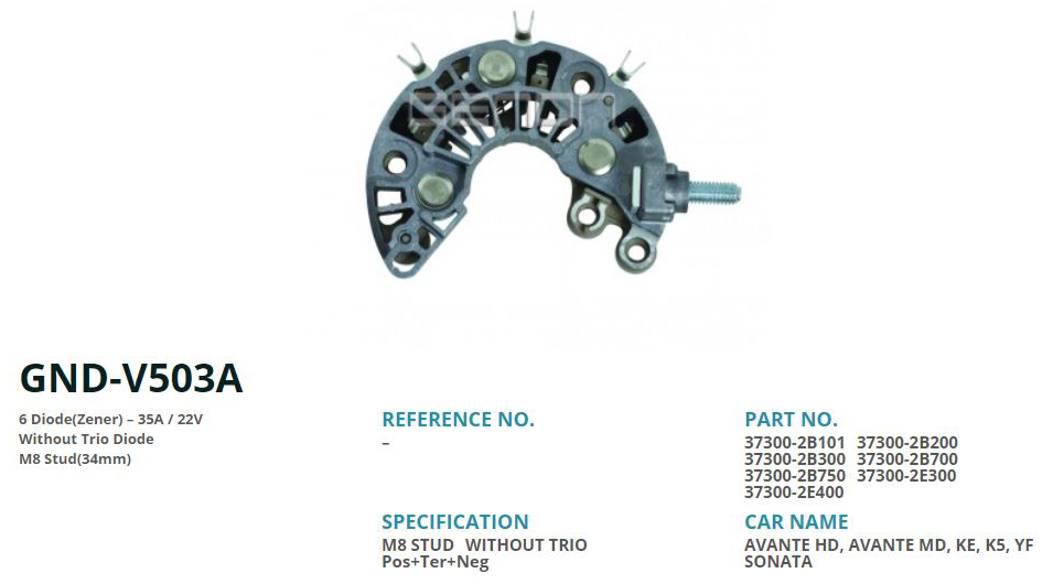 ALTERNATOR DIOT TABLASI HYUNDAI AVANTE HD - MD - KE - K5 - YF SONATA - ELENTRA 34MM (6 DIOT) M8